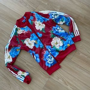 ADIDAS X Farm Rio Chita Red Floral Print Track Zip-Top Jacket